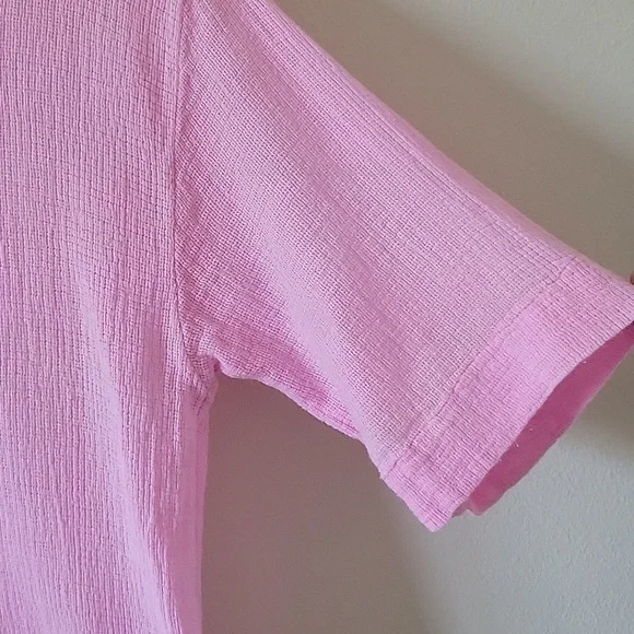 Paradise Shores Pink 3/4 Sleeve Cotton/Linen Gauze Boxy Tee Size Medium - Picture 3 of 6